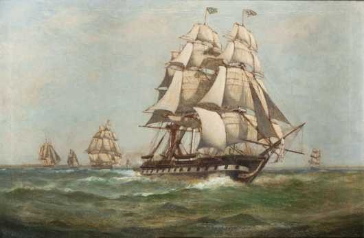 C. Myron Clark, 1858-1925, oil painting of the USS Constitution escaping the British