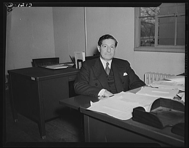 This black and white photo depicts Edgar J. Kaufmann, owner of Kaufmann's Department Store and the man who commissioned Fallingwater.