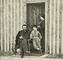 U.S. Grant, his wife Julia and son Jesse in front of his headquarters at City Point in 1864