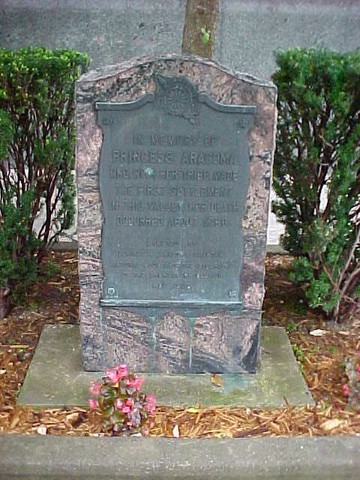 The Princess Aracoma Memorial located at the Logan County Courthouse.  The monument reads "In Memory of Princess Aracoma who with her tribe made the first settlement in this valley. Her death occurred about 1780.″