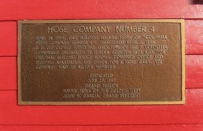 Historical plaque placed on the the Hose Company No. 4 Firehouse building in 1997