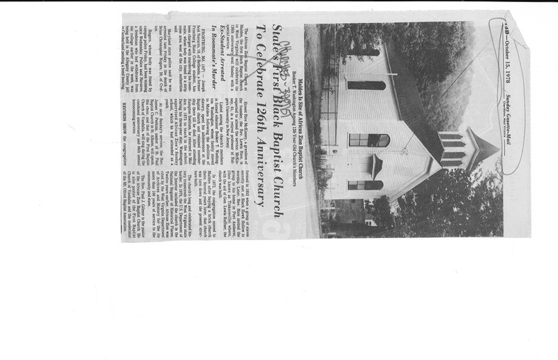 1978 article on church. Courtesy of Marshall Special Collections