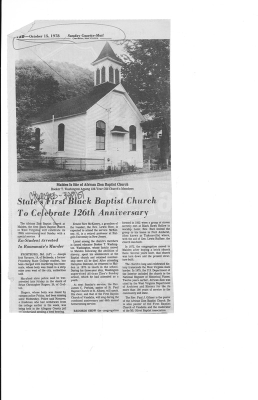 1978 article on church. Courtesy of Marshall Special Collections