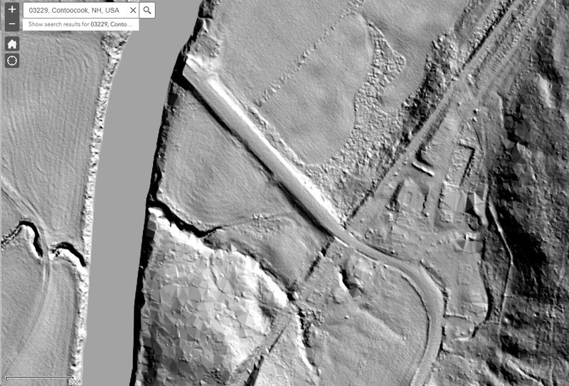 Bird's eye view of the former location of Tyler Station using LiDAR. Now visible under the vegetation is the old railroad bed running from NE to SW.