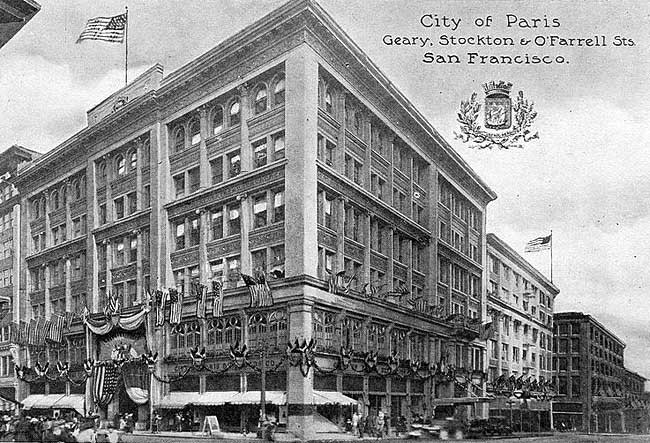 The City of Paris reopens in 1909. The company redesigned the store following the San Francisco Earthquake, adding the signature rotunda and stained glass dome that has been incorporated into the current desing of the Neiman Marcus store.