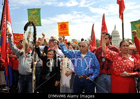 Present-day Piscataway peoples protest the building of the Keystone Pipeline on April 22, 2014