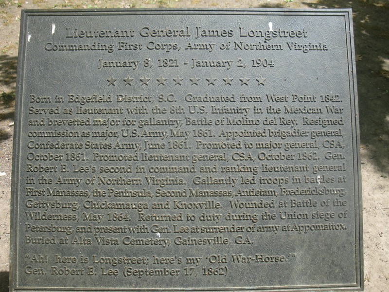 Plaque at General James Longstreet Memorial