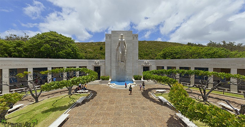 The natural beauty of Oahu melds wonderfully with the artistry of the cemetery's design.