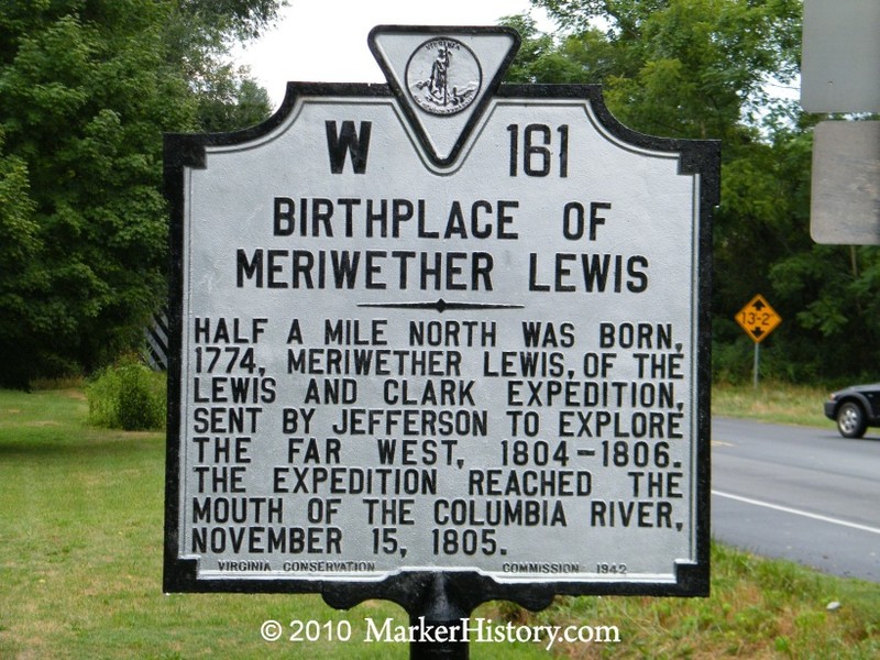 Marker that shows where Meriwether Lewis was born in Albemarle County, Virginia