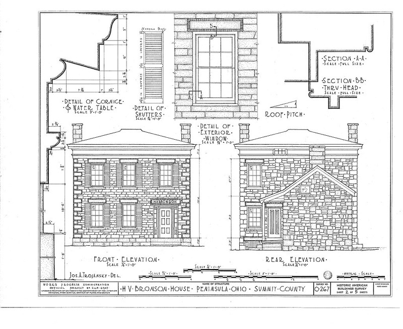 The third of six pages of architectural drawings of the Bronson house made in the 1930s. This image comes from the Library of Congress.