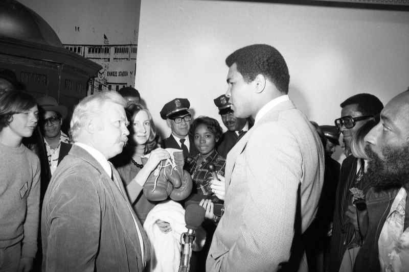 Muhammad Ali visited the museum on March 17, 1976, and donated a pair of boxing gloves and a robe to the museum. Photo courtesy of the Smithsonian Institution Archives. 