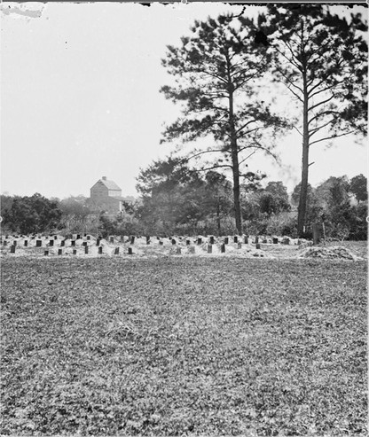 This image from the Library of Congress shows the graves of the Union soldiers after former slaves and free Black men moved the bodies from a mass grave. Two decades later, the remains were reburied at Beaufort National Cemetery.