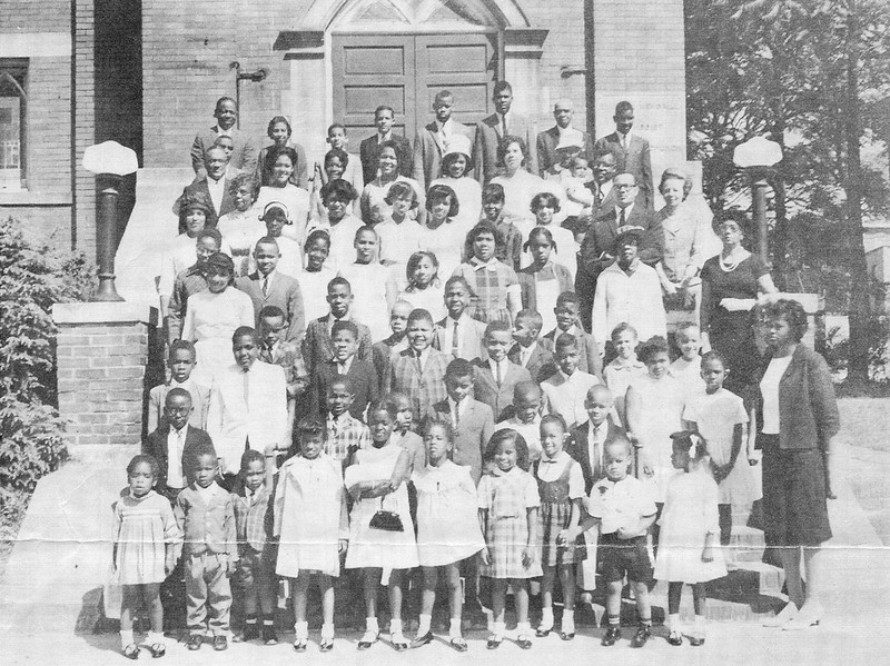 undated Black and white photo of Simpson UMC congregation during segregation period.