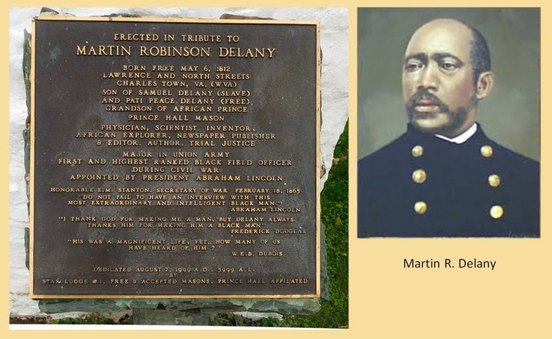 Marker dedicated to Martin Delany on outside wall of Free Mason Lodge