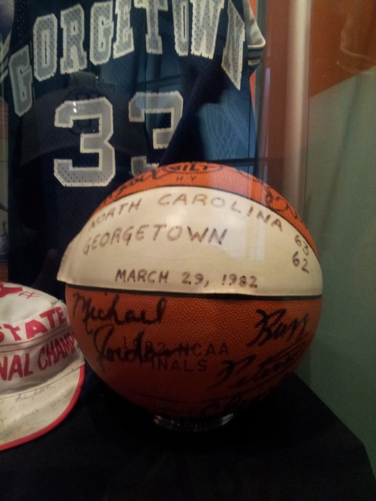 University of North Carolina and Georgetown game ball signed by Michael Jordan. Photo Courtesy of Laura Maple