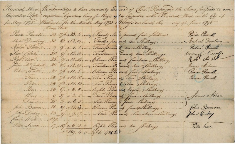 This section of the project's payroll shows government payments to the owners of the slaves who were among the labors who built the White House. 