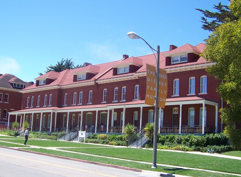 The brick building housing the Walt Disney Family Museum was constructed in 1897 and served as army barracks. Image obtained from Wikimedia.