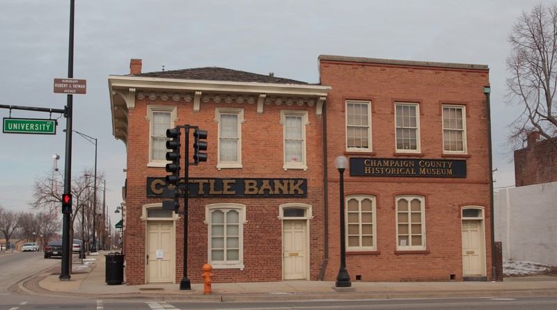 The museum is currently housed in the oldest known commercial building in Champaign County: Cattle Bank, built in 1857.