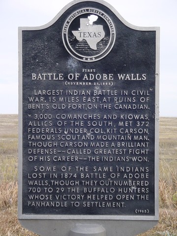 A historical marker for the First Battle of Adobe Walls.