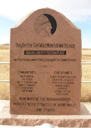 A monument for the Indian warriors killed in the second battle of Adobe Walls.