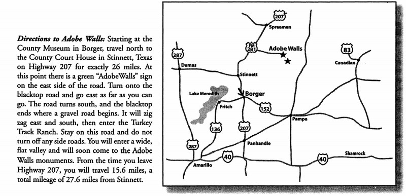 Map and directions to Adobe Walls, Texas.