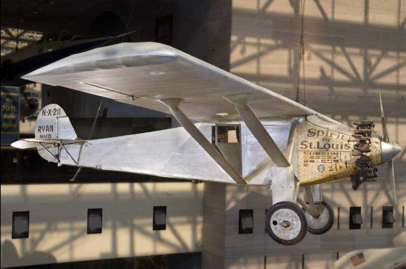 Charles Lindbergh crossed the Atlantic in the Spirit of St. Louis in 1927.