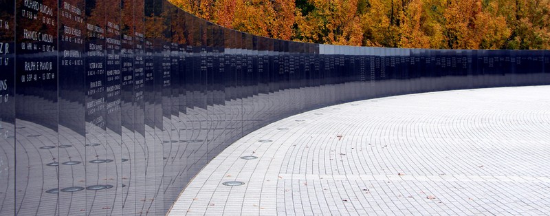 The 366 Black granite panels bear the names of those who were killed or missing.
