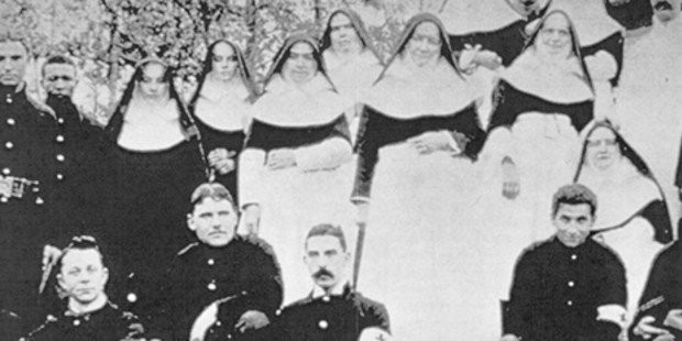 Nuns with several Union soldiers. Prior to the war, the Catholic church was much maligned in the predominately Protestant culture of the United States. The Catholic sisters' battlefield service did a great deal to rehabilitate that image.