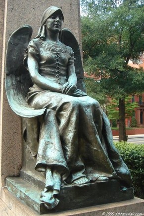 One of the nuns depicted as an angel, reflecting the Catholic belief in sainthood. Sculptor Jerome Connor was a devout Irish Catholic. His focus on Catholic themes led to his being commissioned for the monument.