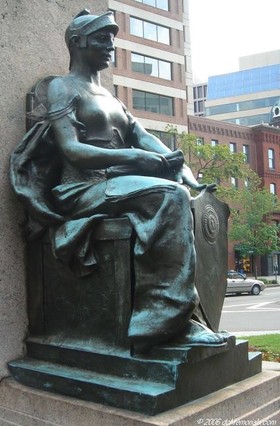 Another nun, depicted as Athena, connects the battlefield nuns to more universal western themes of wisdom and learning. The Catholic sisters were some of the Civil War's most educated nurses, most having been trained in hospitals.