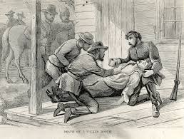 Period time sketch of Booth dying on the Garrett's porch