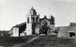 1880s photo of the Mission Carmel ruins. San Carlos Borromeo is the only Mission to retain its original bell and belltower.