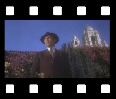 VERTIGO, with mission tower in background (James Stewart)