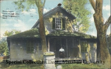 1911 color postcard of Blennerhassett House on island. Courtesy of Marshall University Special Collections. 