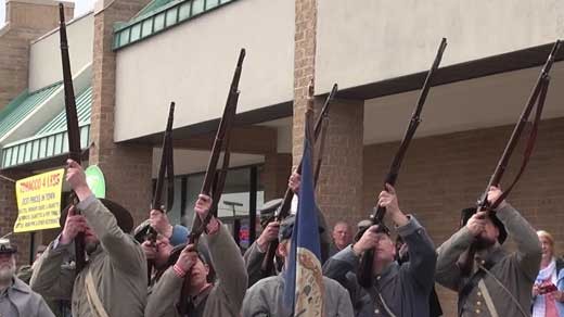 Reenactors during the 150th anniversary of the skirmish.