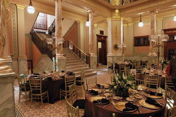 The dining room showcases the building's Beaux-Arts style