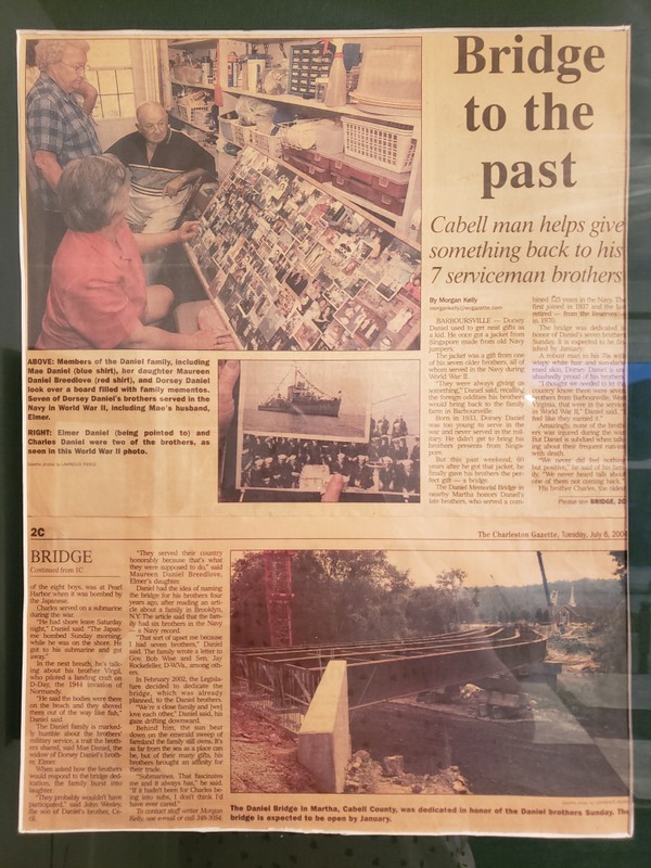 Charleston Gazette Article about Daniel Memorial Bridge