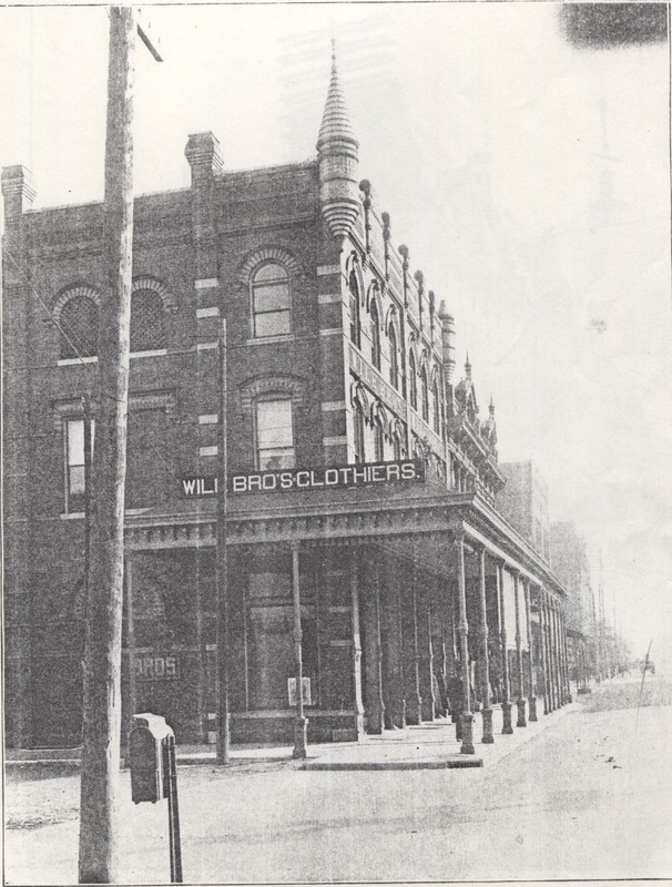 Corner view of Wile Clothier Company, ca. 1904