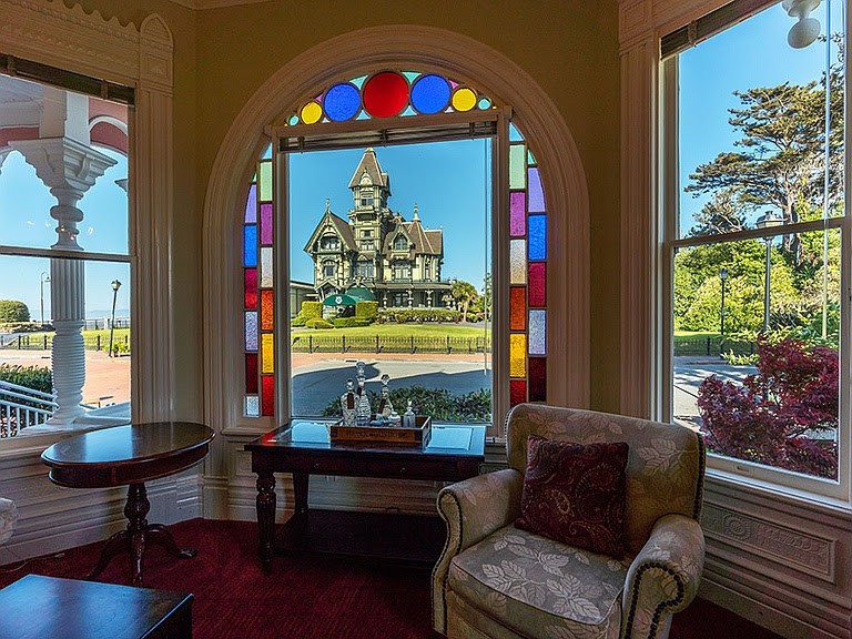 The Pink Lady living room view of Carson Mansion 