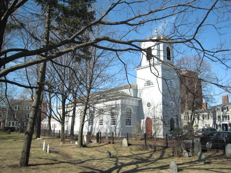 Designed by Peter Harrison, the Church of Christ, Cambridge, has a simple exterior with planked walls and plain wooden belfry, but still refined elegance of the interior.  