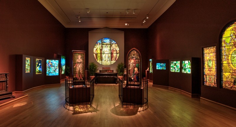 Several of Tiffany's windows on display at the museum