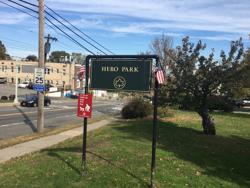 Thumbnail.  The New York Parks Department sign that demarcates Hero Park.