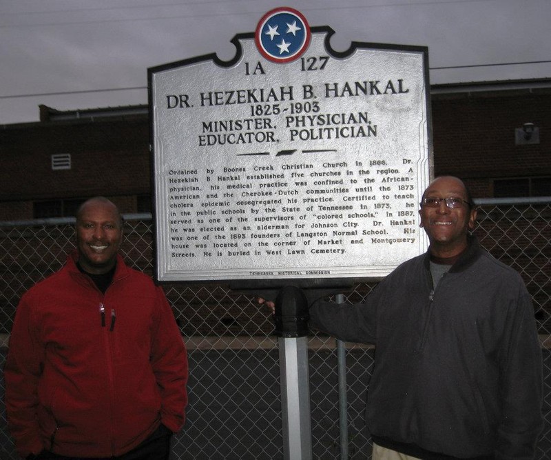 Marker about Hankal. Descendants pictured with marker. 2012