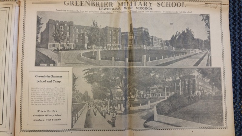 Photo of Greenbrier Military School found in newspaper located in Marshall University Special Collections vertical files.