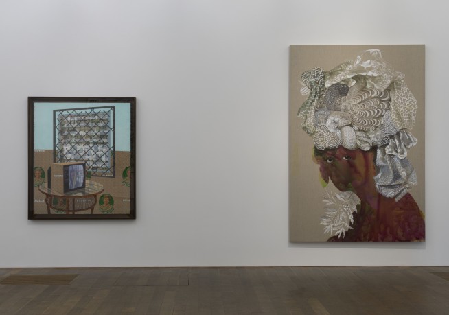 Njideka Akunyili Crosby, See Through, 2016 (left). Firelei Báez, Sans-Souci (This threshold between a dematerialized and a historicized body), 2015 (right). 