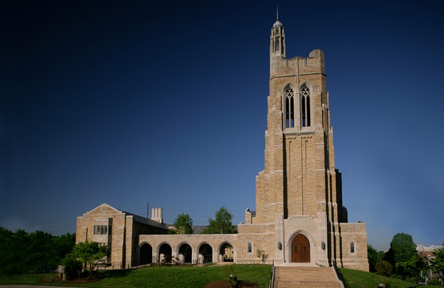The large tower at the entrance dominates the sandstone structure and has become the most well-known physical aspect of the church building.