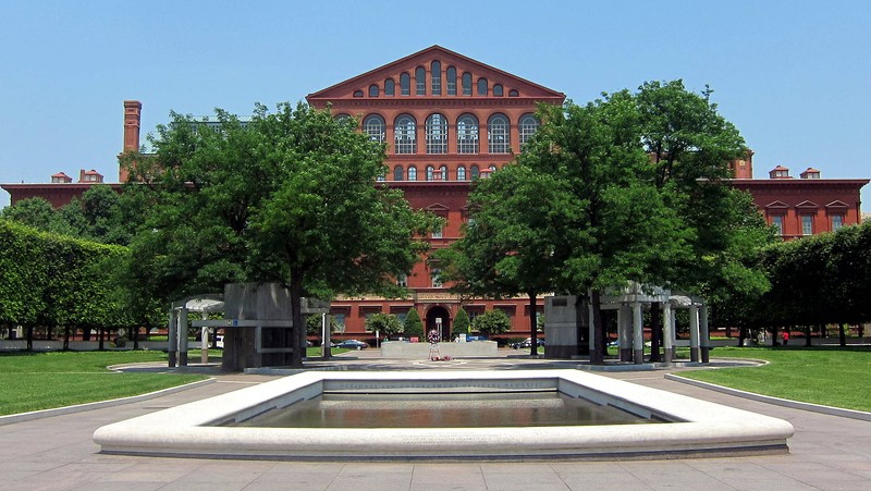 A view of the National Building Museum in the background.