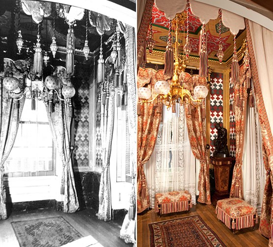 (left) Turkish Smoking Room, Historic American Buildings Survey (HABS) photo, 1935. 

(right) Turkish Smoking Room today. Photograph by J. David Bohl.