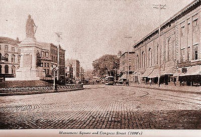 Monument Square and Congress Street in the 1890s