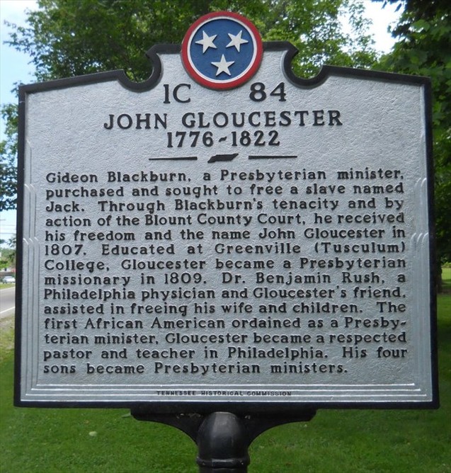 Historic marker to John Gloucester located by archway pictured above.